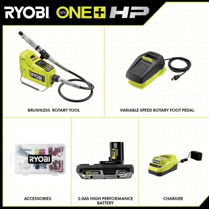 RYOBI ONE+ HP 18V Kit de herramientas giratorias inalámbricas Brushless con batería de alto rendimiento de 2.0 Ah y cargador - PBLRT01K1