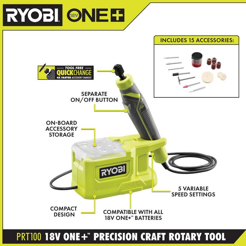 Juego de herramientas rotativas de precisión inalámbricas RYOBI ONE+ 18V con batería de 2.0 Ah y cargador - PRT100K1