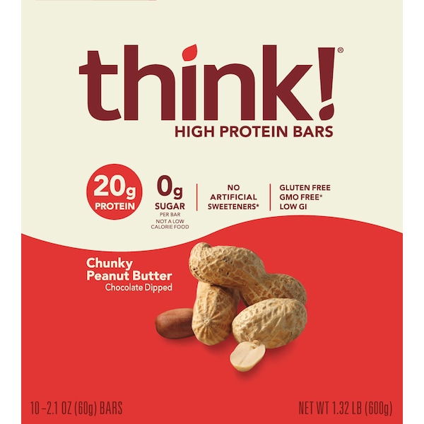 Thinkthin thinkThin Chunky Peanut Butter Protein Bar 2.1 oz. Bar, PK120 - 1074663