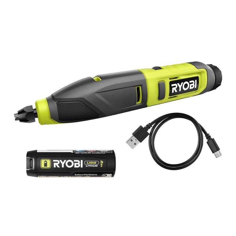 Kit de tallador de energía de litio USB RYOBI con batería de litio USB de 2.0 Ah y cable de carga - FVH51K