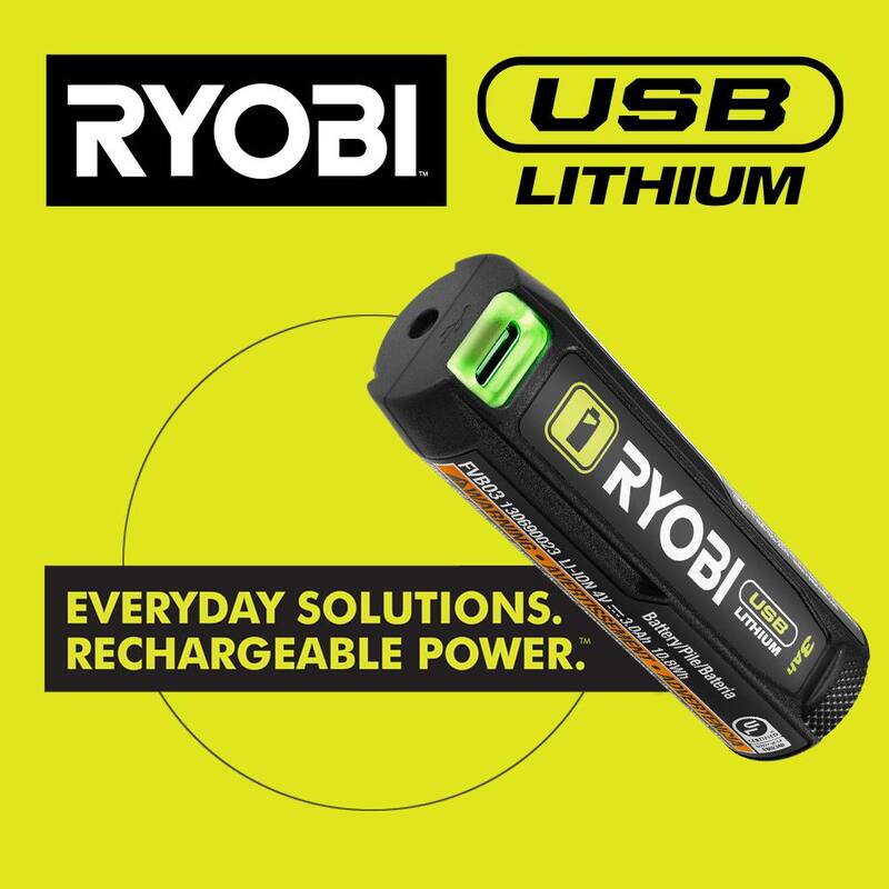 Kit de tallador de energía de litio USB RYOBI con batería de litio USB de 2.0 Ah y cable de carga - FVH51K