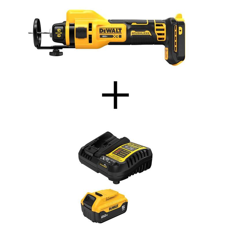 Herramienta inalámbrica para cortar paneles de yeso DEWALT 20V XR de iones de litio con paquete de batería de 20V MAX XR 5.0 Ah y cargador - DCE555BWDCB205C