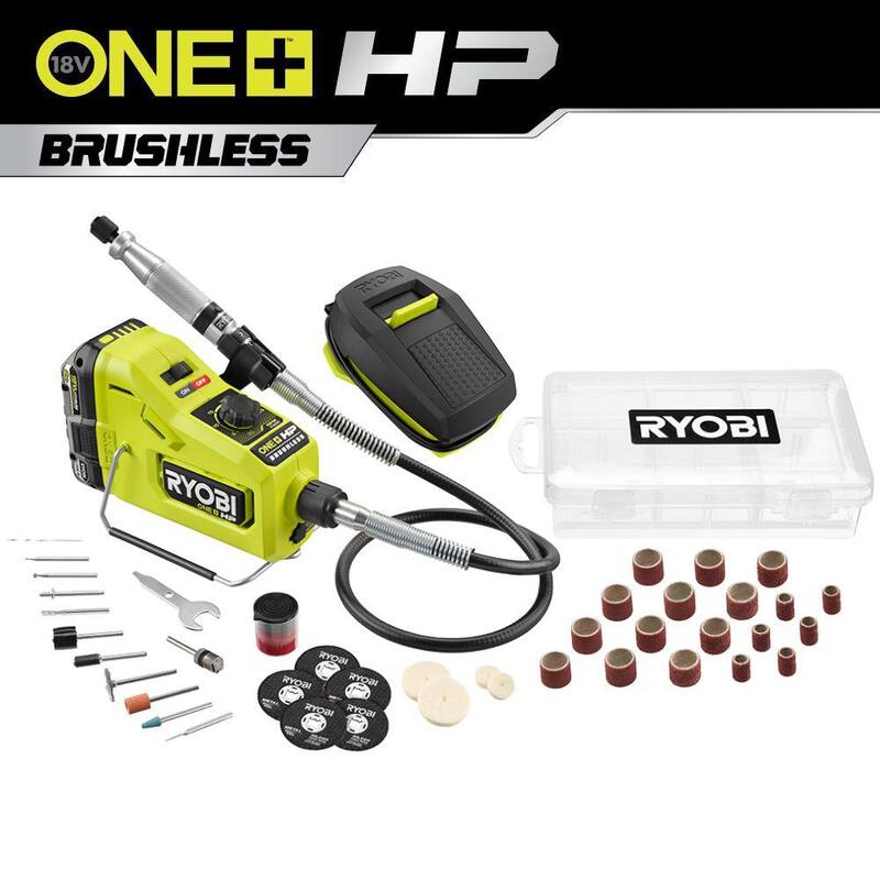 Herramienta rotativa inalámbrica sin escobillas RYOBI ONE+ HP 18V (Sólo herramienta) con pedal de pie de velocidad variable - PBLRT01B-A90FP01A