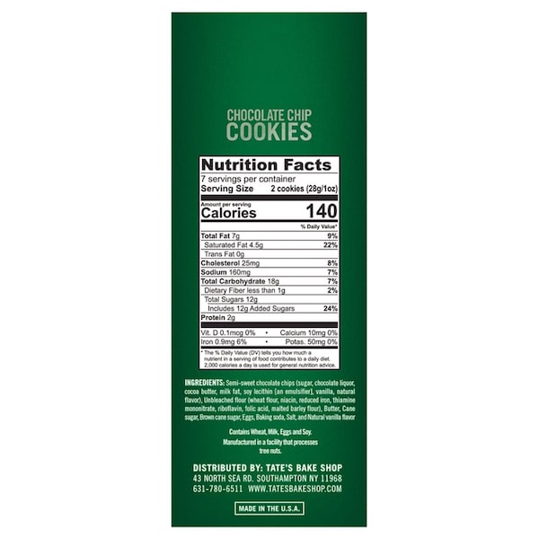 Tates Bake Shop Tate's Bake Shop Chocolate Chip Cookies 7 oz Bagged - 1001002