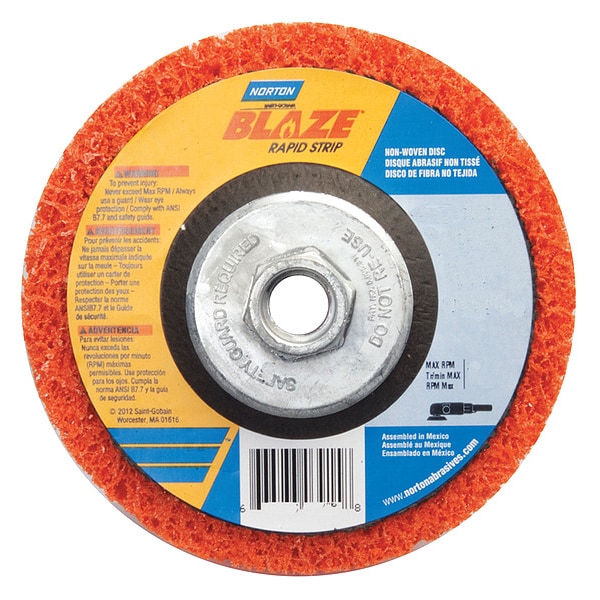 Norton Abrasives Non-Woven Depressed Center Disc, Type 27, 4 1/2 in Dia, 1 in Thick, 5/8"-11 Arbor Hole Size - 66254498101