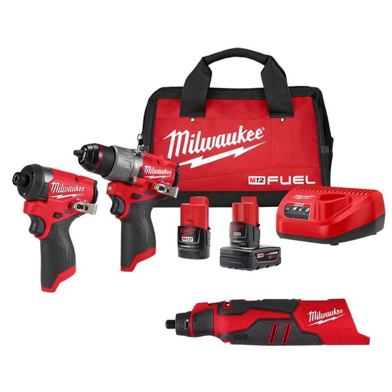 Herramienta rotativa inalámbrica sin escobillas de litio de 12V Milwaukee M12 con kit combo de taladro de martillo y destornillador de impacto M12 - 2525-20-3497-22