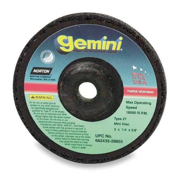 Norton Abrasives Depressed Center Grinding Wheel, Type 27, 4 1/2 in Dia, 0.25 in Thick, 7/8 in Arbor Hole Size - 66252843594