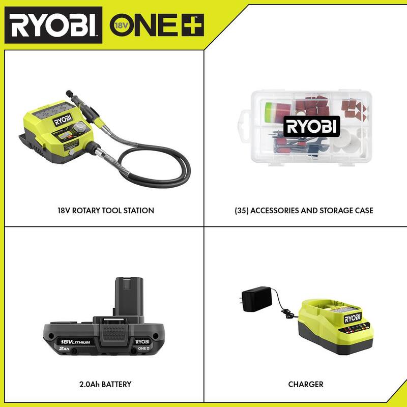Kit de estación de herramienta rotativa inalámbrica de 18V RYOBI ONE+ con batería de 2.0 Ah y cargador - PCL480K1