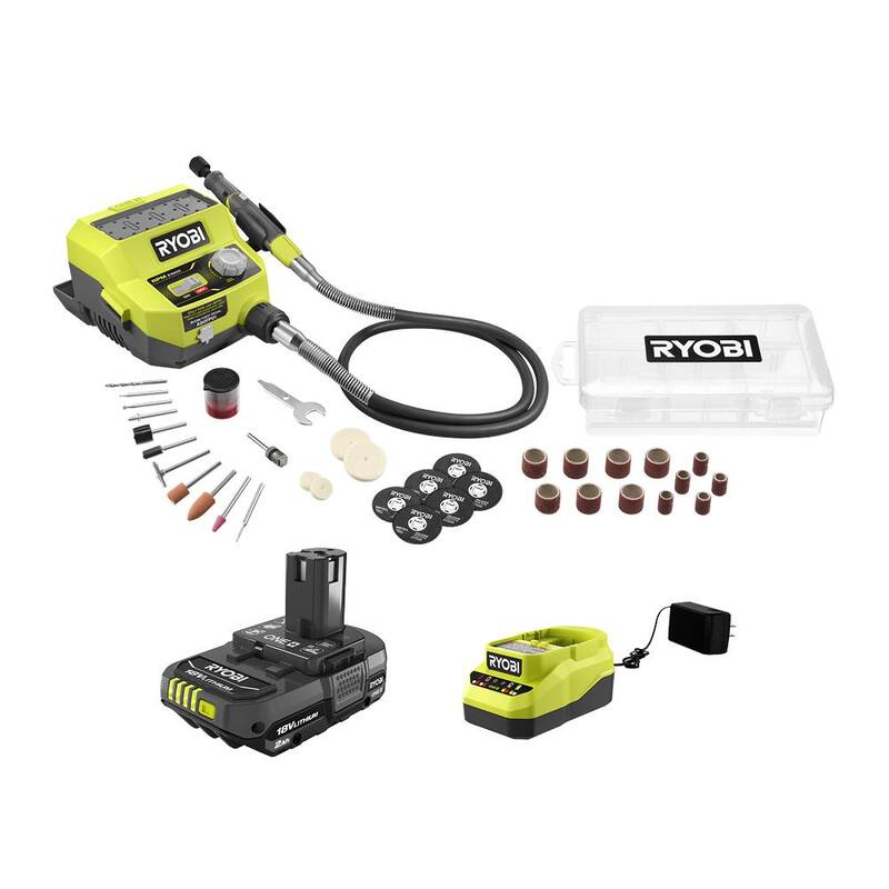 Kit de estación de herramienta rotativa inalámbrica de 18V RYOBI ONE+ con batería de 2.0 Ah y cargador - PCL480K1