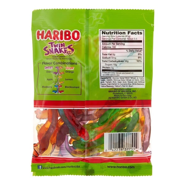 Haribo Haribo Twin Snakes Sweet/Sour Gummi Candy 5 oz - 624670