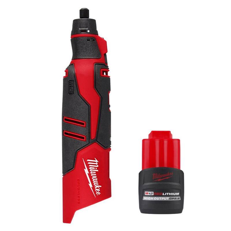 Herramienta rotativa inalámbrica Milwaukee M12 12V de iones de litio con motor sin escobillas y paquete de batería de salida alta de 2.5 Ah - 2525-20-48-11-2425