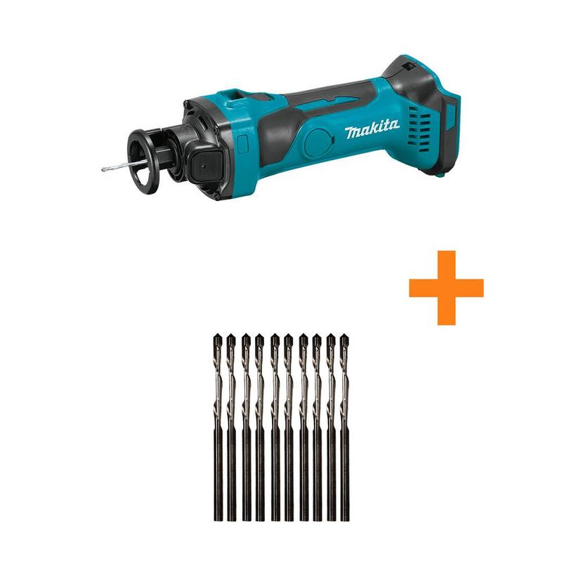 Herramienta inalámbrica para cortar con batería de iones de litio de 18V LXT de Makita con punta de corte en espiral de 1/8 pulgadas y consejos de guía para tablaroca (paquete de 10) - XOC01Z-193452-3