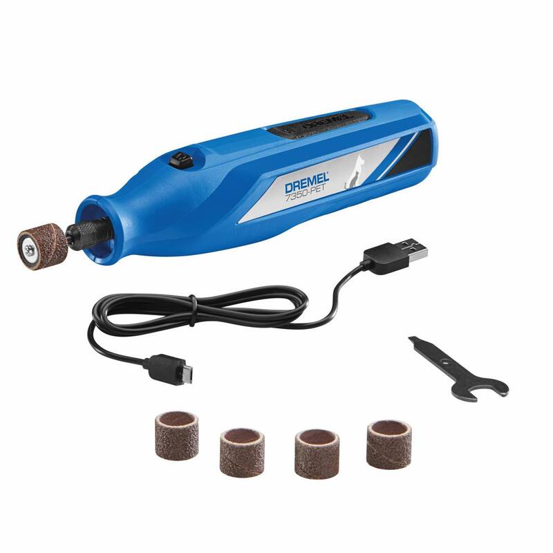 Kit de manicura para mascotas con herramienta rotativa inalámbrica de 4 voltios y 2 amperios Dremel con puerto USB y 5 bandas de lijado - 7350-PET.