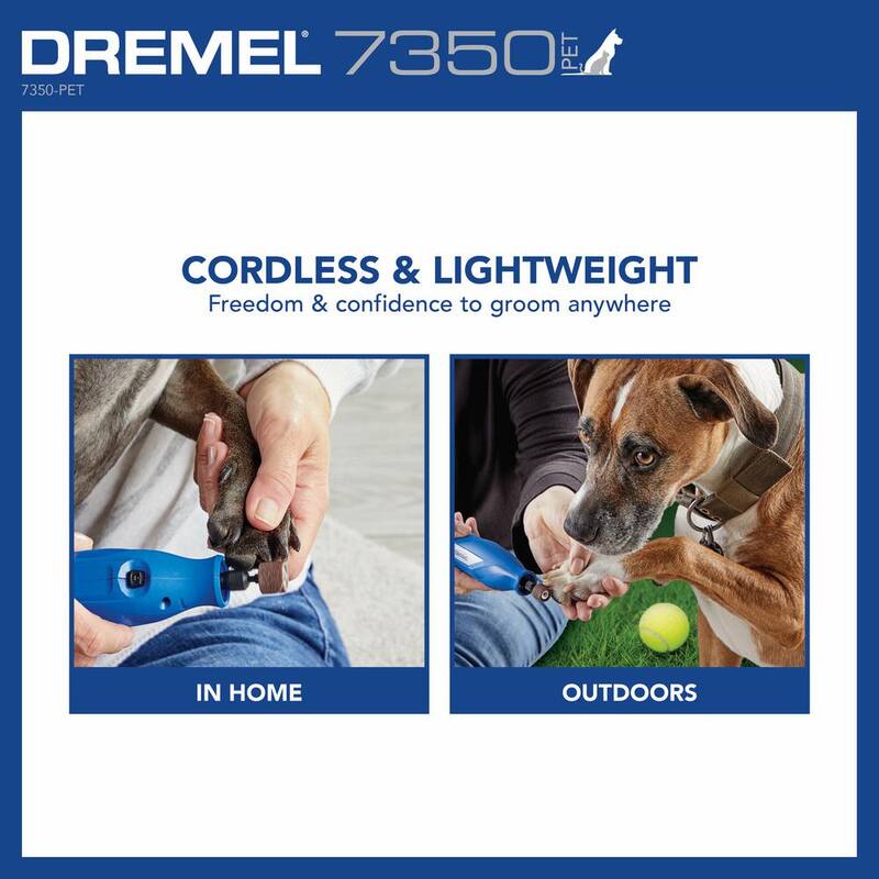 Kit de manicura para mascotas con herramienta rotativa inalámbrica de 4 voltios y 2 amperios Dremel con puerto USB y 5 bandas de lijado - 7350-PET.