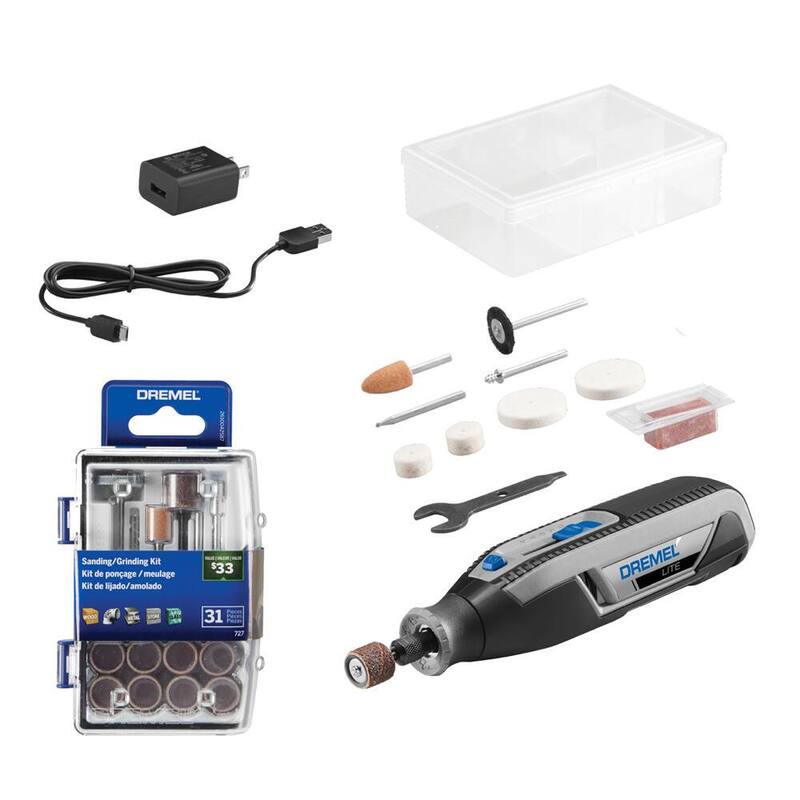 Kit de Herramientas Rotativas Inalámbricas Dremel Lite 4V con Velocidad Variable y Puerto USB con Kit de Accesorios para Lijado y Rectificado de 31 piezas - 7760-N/10+727