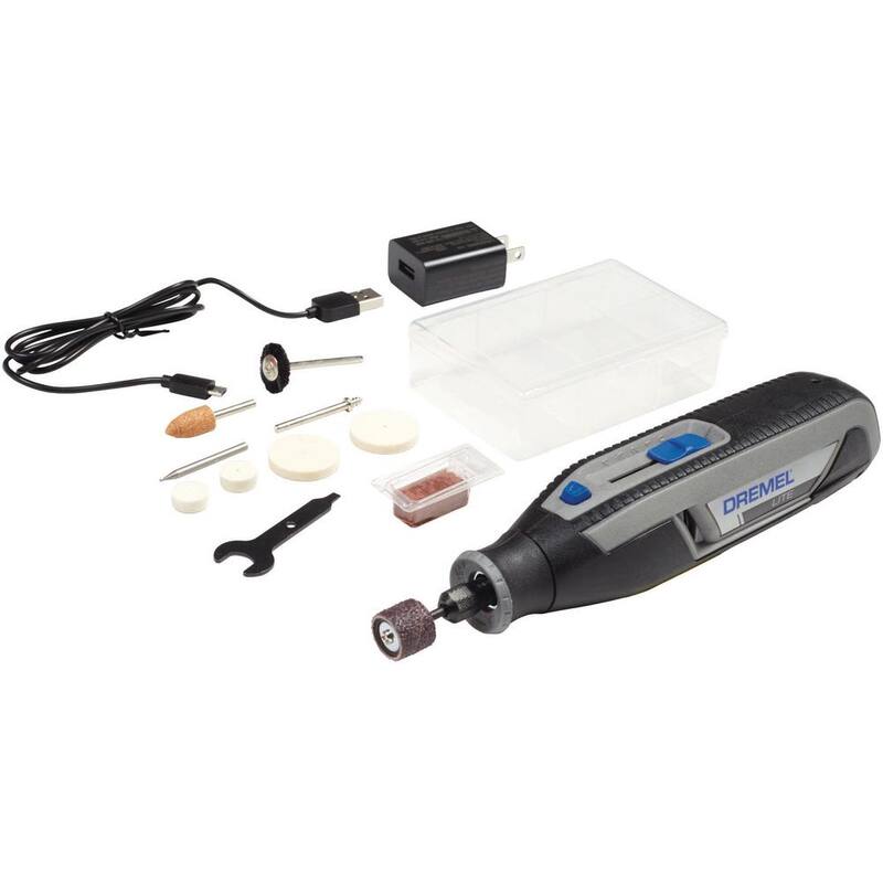 Kit de Herramientas Rotativas Inalámbricas Dremel Lite 4V con Velocidad Variable y Puerto USB con Kit de Accesorios para Lijado y Rectificado de 31 piezas - 7760-N/10+727