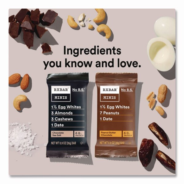 Rxbar Minis Protein Bars, Chocolate Sea Salt and Peanut Butter Chocolate, 0.9 oz Bar, 8PK - KEE00190
