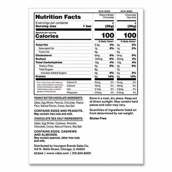 Rxbar Minis Protein Bars, Chocolate Sea Salt and Peanut Butter Chocolate, 0.9 oz Bar, 8PK - KEE00190