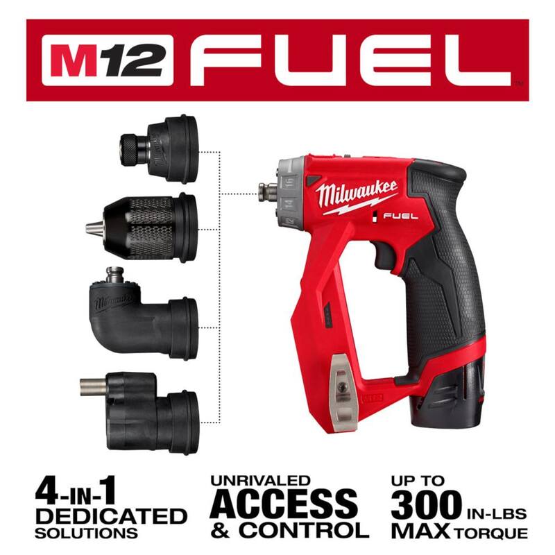 Herramienta rotativa inalámbrica sin escobillas de 12V de iones de litio Milwaukee M12 con juego de taladro/destornillador de instalación 4 en 1 M12 de 3/8 pulgadas - 2525-20-2505-22