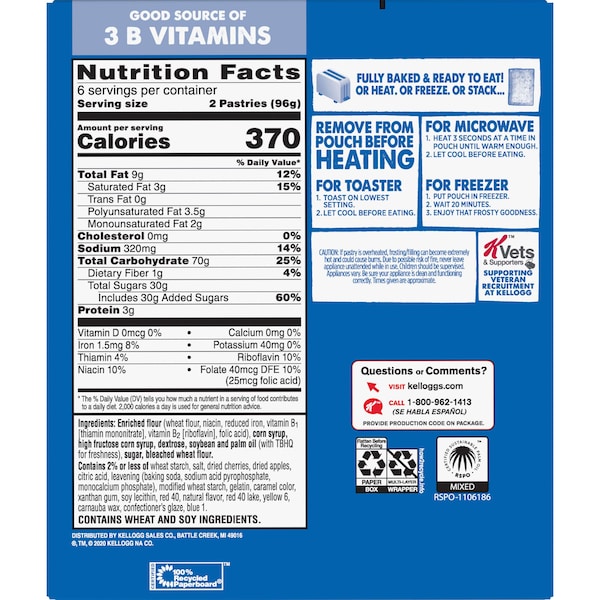 Kelloggs Pop-Tarts Frosted Open & Fold Display Cherry Pastry 2 Count, PK72 - 3800031832