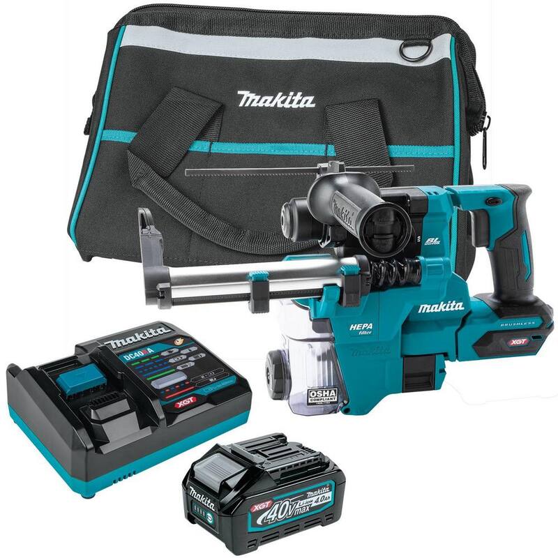 Kit de martillo rotativo inalámbrico sin escobillas Makita 40V max XGT de 13/16 pulgadas con extractor, AFT, compatible con AWS (2.5Ah) - GRH10D1W.