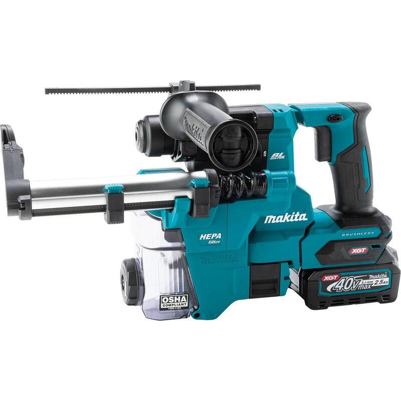 Kit de martillo rotativo inalámbrico sin escobillas Makita 40V max XGT de 13/16 pulgadas con extractor, AFT, compatible con AWS (2.5Ah) - GRH10D1W.