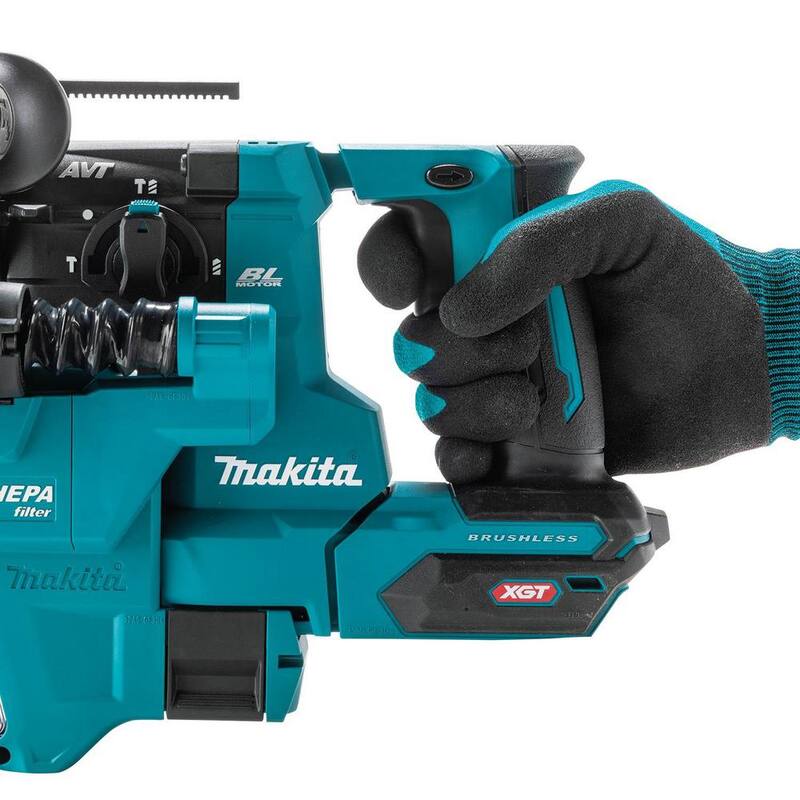 Kit de martillo rotativo inalámbrico sin escobillas Makita 40V max XGT de 13/16 pulgadas con extractor, AFT, compatible con AWS (2.5Ah) - GRH10D1W.