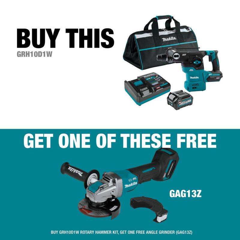 Kit de martillo rotativo inalámbrico sin escobillas Makita 40V max XGT de 13/16 pulgadas con extractor, AFT, compatible con AWS (2.5Ah) - GRH10D1W.
