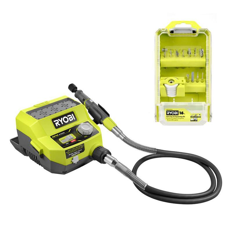 Estación para Herramienta Rotativa Inalámbrica RYOBI ONE+ 18V (Solo Herramienta) con Kit de 16 Piezas para Tallar y Grabar - PCL480B-A90AS16.