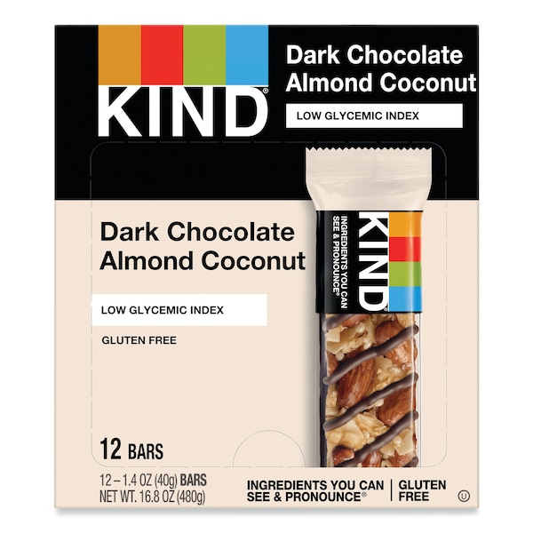 Kind Fruit and Nut Bars, Dark Chocolate Almond and Coconut, 1.4 oz Bar, PK12 - 19987