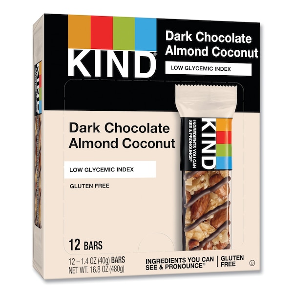 Kind Fruit and Nut Bars, Dark Chocolate Almond and Coconut, 1.4 oz Bar, PK12 - 19987