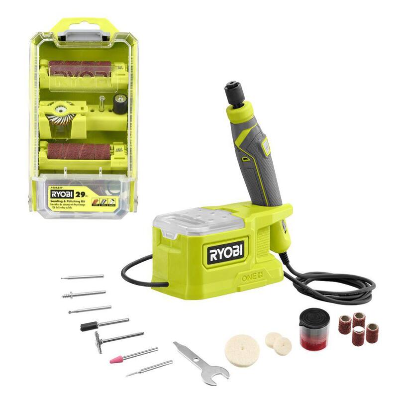 Kit de herramienta rotativa de precisión inalámbrica RYOBI ONE+ 18V con batería de 1.5 Ah, cargador y kit de herramienta rotativa de 29 piezas - PRT100K1-A90AS29