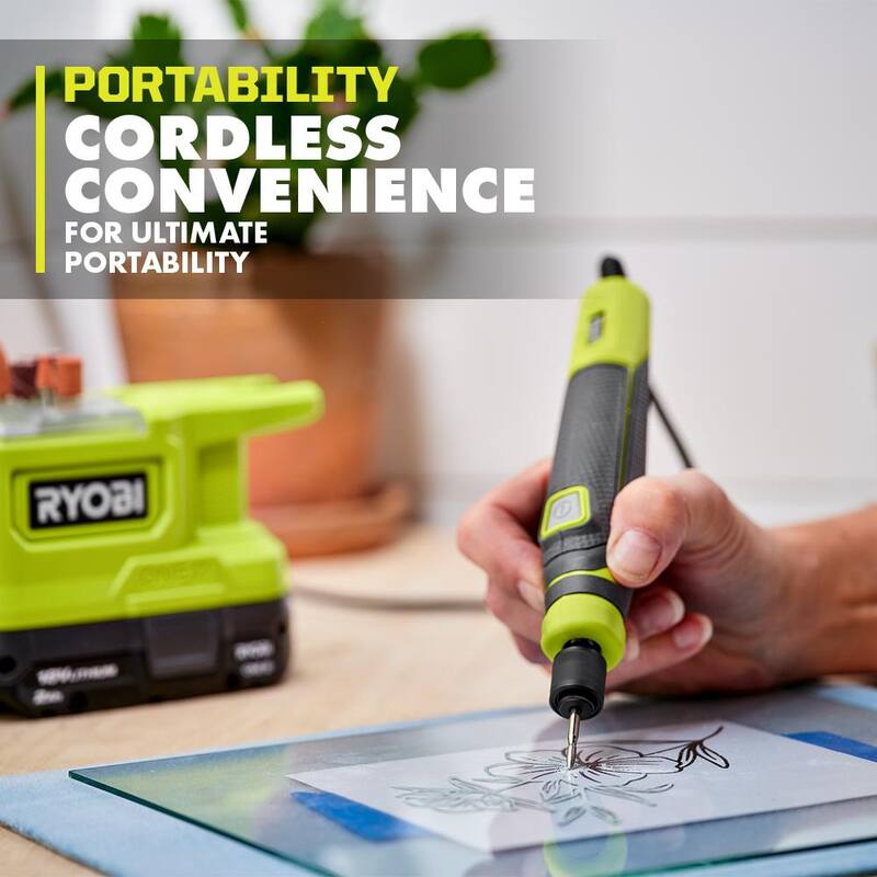Kit de herramienta rotativa de precisión inalámbrica RYOBI ONE+ 18V con batería de 1.5 Ah, cargador y kit de herramienta rotativa de 29 piezas - PRT100K1-A90AS29