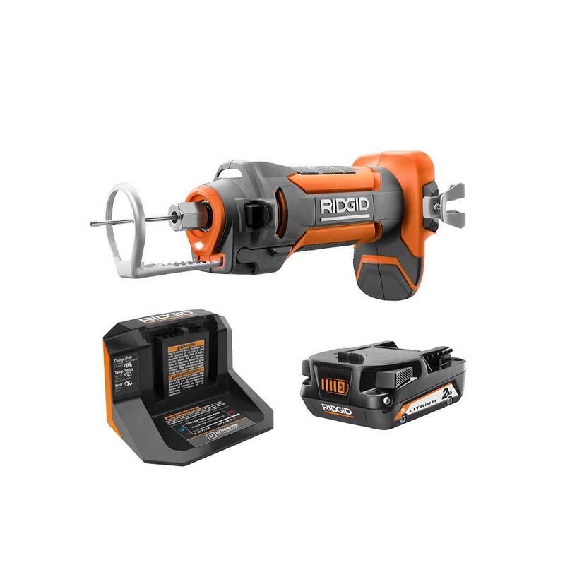 Kit de herramienta de corte para tablaroca inalámbrica RIDGID 18V con brocas para tablaroca, collares, gancho para cinturón, batería de iones de litio de 18V y 2.0 Ah, y cargador - R84730B-AC9302