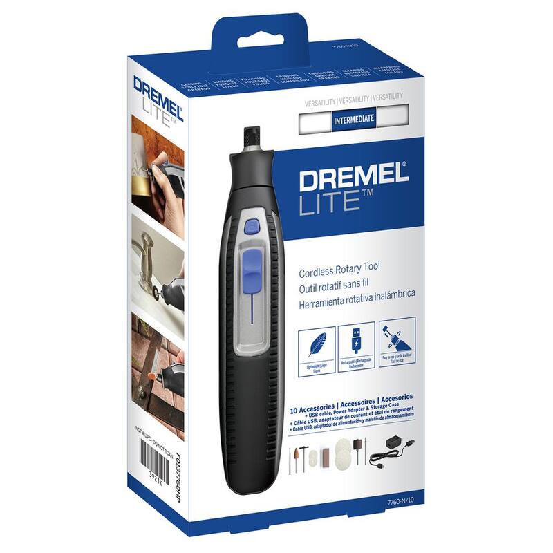Kit de herramienta rotativa inalámbrica Dremel Lite 4V con velocidad variable y USB, con kit de 11 piezas para tallado y grabado rotativo - 7760-N/10+72901