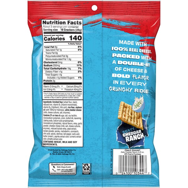 Cheez-It Cheez-It Grooves Zesty Cheddar Ranch Crackers 3.25 oz. Bag, PK6 - 2410093646