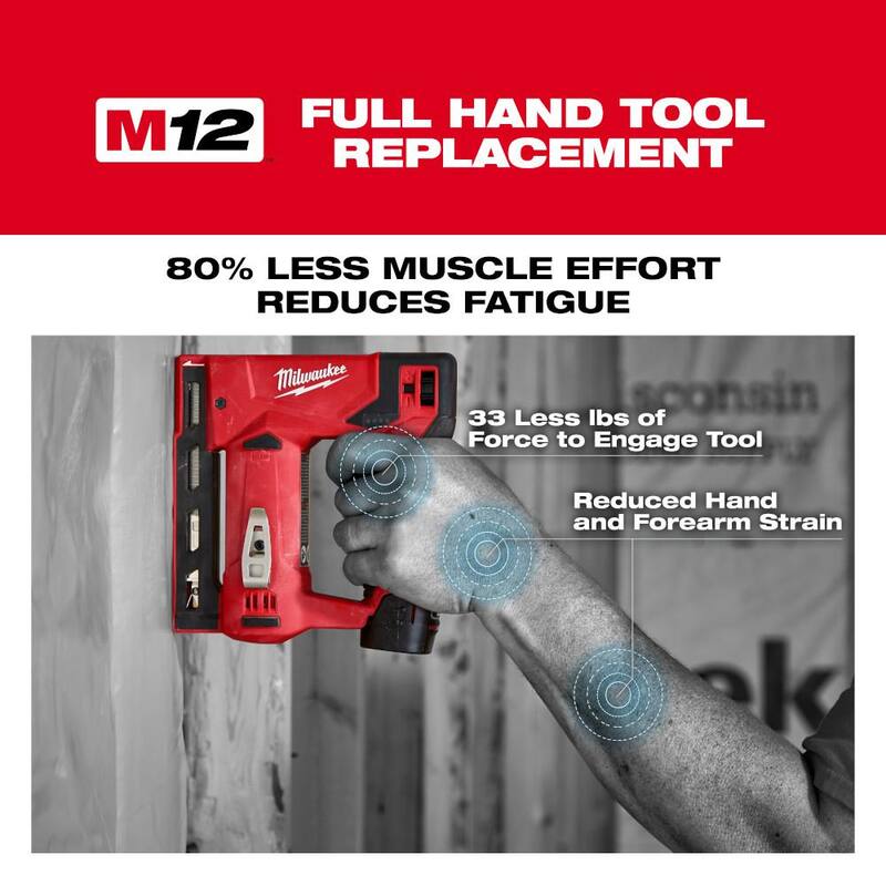 Herramienta rotativa inalámbrica Milwaukee M12 12V de iones de litio con grapadora de corona M12 de 3/8 de pulgada y paquete de batería XC de 6.0 Ah - 2460-20-2447-20-48-11-2460
