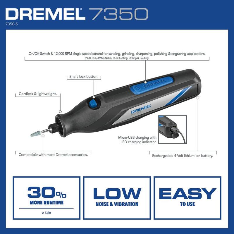 Kit de herramientas rotativas inalámbricas USB Dremel Light Duty DIY 4V con 20 accesorios de limpieza y pulido - 7350+726-01