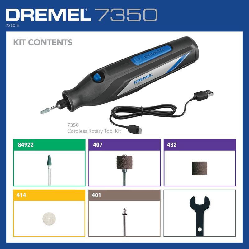 Kit de herramientas rotativas inalámbricas USB Dremel Light Duty DIY 4V con 20 accesorios de limpieza y pulido - 7350+726-01