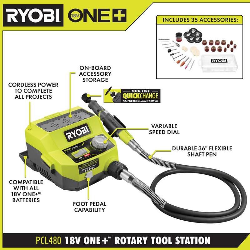 Estación de herramienta rotativa inalámbrica RYOBI ONE+ 18V con batería GRATIS de 2.0 Ah - PCL480B-PBP006