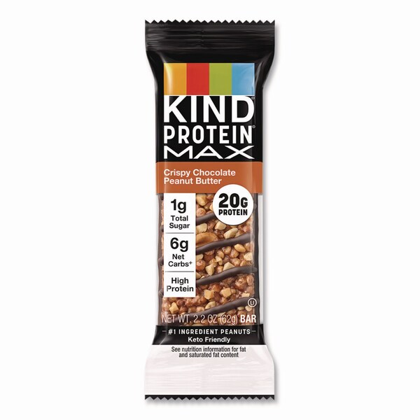 Kind Protein MAX Bar, Crispy Chocolate Peanut Butter, 2.2 oz Bar, 12PK - PHW43470