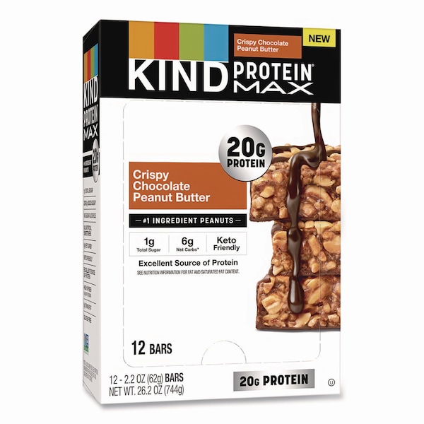 Kind Protein MAX Bar, Crispy Chocolate Peanut Butter, 2.2 oz Bar, 12PK - PHW43470