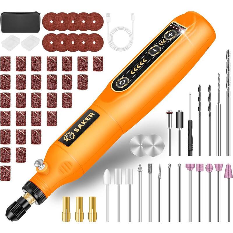 Juego de herramientas rotativas Saker, herramienta rotativa inalámbrica, 5 velocidades, kit de herramientas rotativas multipropósito de 3.7V con 61 accesorios - GJ64537-X49706.