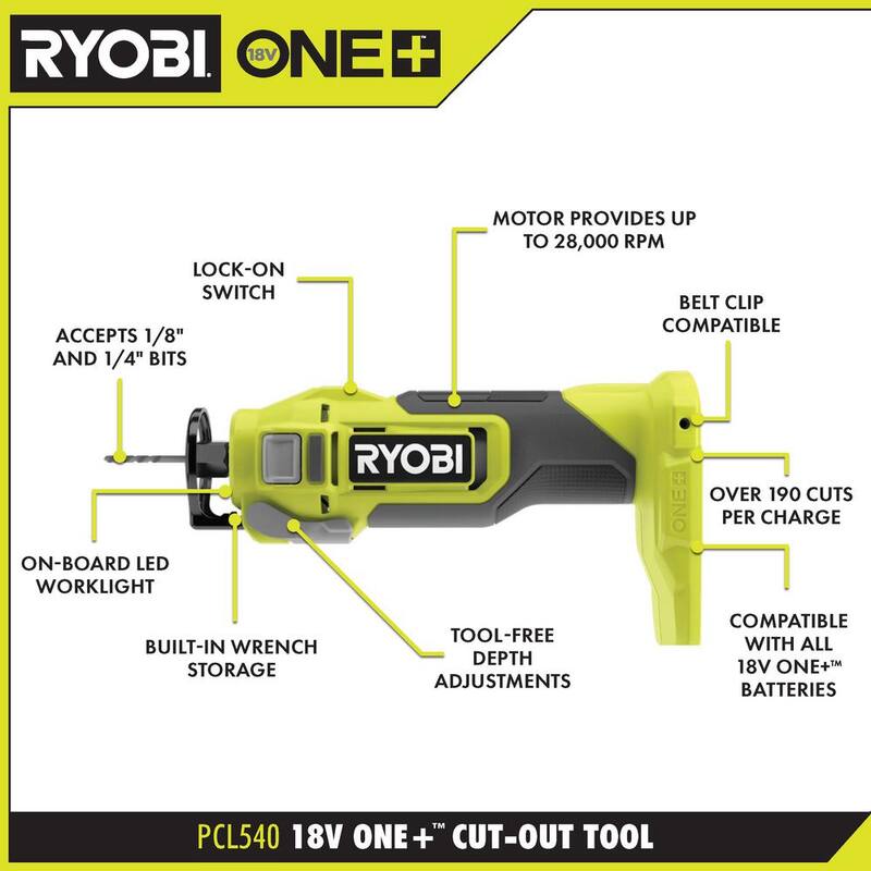 Herramienta cortadora inalámbrica RYOBI ONE+ 18V con batería de alto rendimiento ONE+ 18V 2.0 Ah - PCL540B-PBP003.