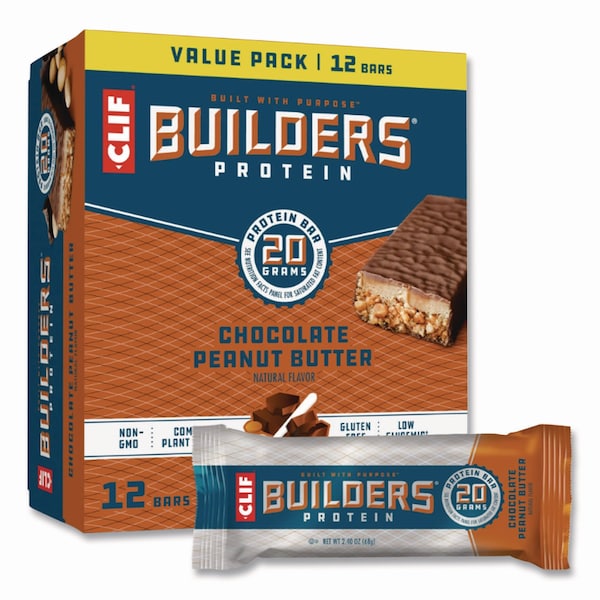Clif Bar Builders Protein Bar, Chocolate Peanut Butter, 2.4 oz Bar, 12PK - CCC160041