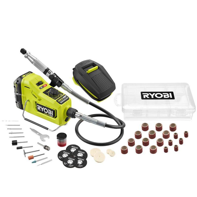 RYOBI ONE+ HP 18V Kit de Herramienta Rotativa Inalámbrica Brushless con batería de alto rendimiento de 2.0 Ah, cargador y kit todo en uno de 150 piezas - PBLRT01K1-A90AS150