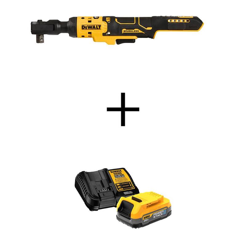 DEWALT ATOMIC 20V MAX Lithium-Ion 1/2 in. Llave de trinquete inalámbrica con kit inicial de batería compacta 20V MAX POWERSTACK - DCF512BWCBP034C