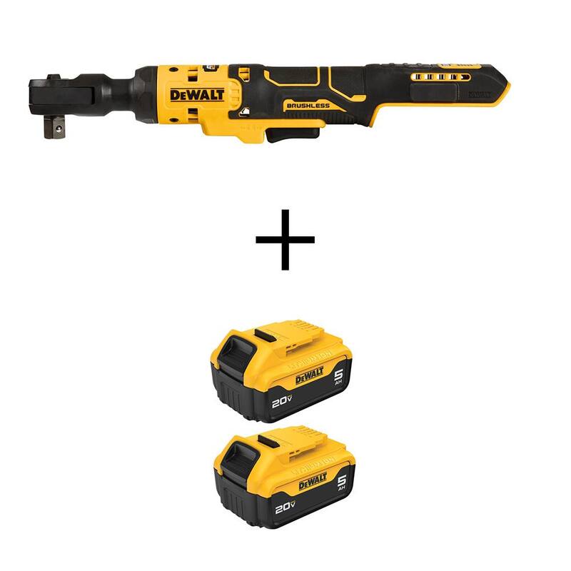 Llave de trinquete sin cable DEWALT ATOMIC 20V MAX de iones de litio de 1/2 in. con (2) paquetes de baterías de iones de litio de 20V MAX Premium de 5.0 Ah - DCF512BWCB205-2