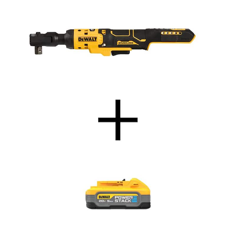 Llave de trinquete inalámbrica DEWALT ATOMIC de 20 voltios MAX de ion de litio de 1/2 pulgadas con batería de 20 voltios de 5.0Ah POWERSTACK - DCF512BWDCBP520