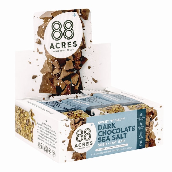 88 Acres Sweet N Salty Gluten-Free Dark Chocolate Sea Salt Seed and Oat Bar, 1.6 oz Bar, 9PK - ACY00504